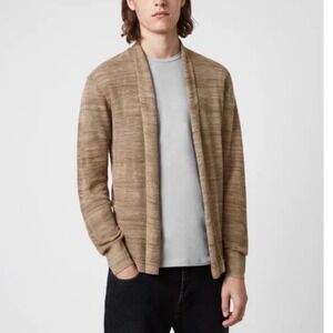 AllSaints Joshua Linen Cotton Cardigan Taupe Marled Knit Large